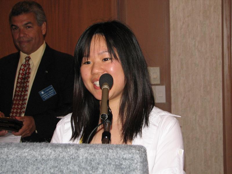 IMG_3160.JPG - Connie Yeh is a faculty advisor to the Paint Branch H.S. along with Ellen Brinksko (not shown).  Connie shows her enthusiasm for the Key Club.  In the background is ‘Mr. Eddie
