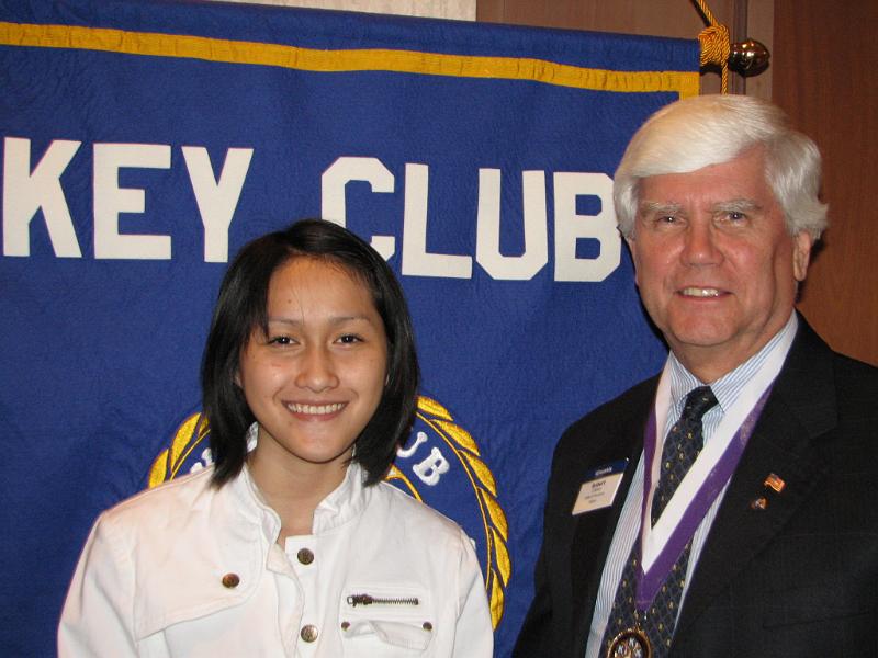 IMG_3223.JPG - 2009-2010 Key Club Lieutenant Governor for Division 17 is Anh Troung of Sherwood H.S. with Past Governor Bob Cressy at the SLP Banquet.  Anh is well prepared for her leadership role.  Congratulations, Anh!