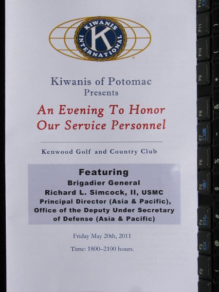 IMG_1812.JPG - The Kiwanis Club of Potomac, Maryland, held a tribute to our ‘Wounded Military Warriors’ from Walter Reed Army Hospital and the Navy Medical Center in Bethesda (soon to be merged) Friday, May 20th at the Kenwood Golf & Country Club. This is the Third Annual dinner during the Armed Forces Weekend for service men and women who have made special sacrifices for our United States of America. This offers a small photographic part of that tribute.