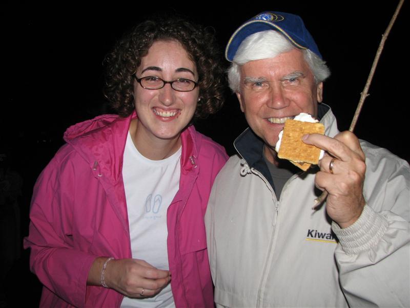 IMG_0390.JPG - Later, after the opening session, we all gather at the bonfire for roasted marsh mellows and gooey somores.  Nicole McDermott, Key Leader Chair and IPG Bob Cressy get their somore treats.